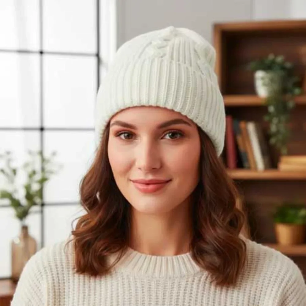 Ladies White Stylish Winter Hat